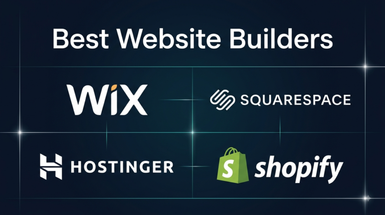 Best website builders comparison 2026 featuring Wix, Squarespace, Hostinger, and Shopify.