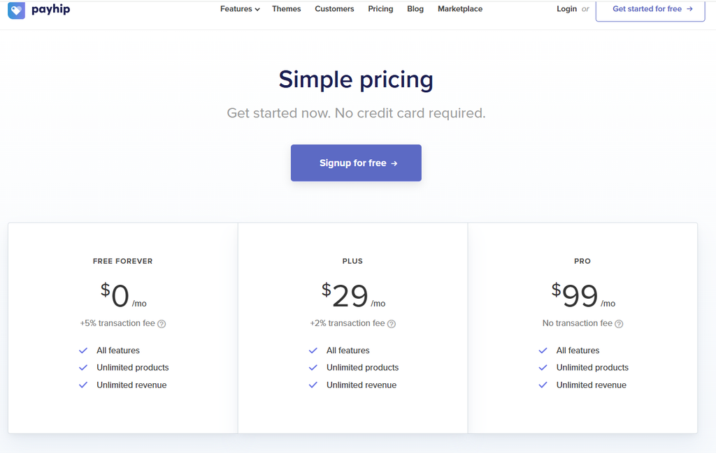 Payhip pricing page