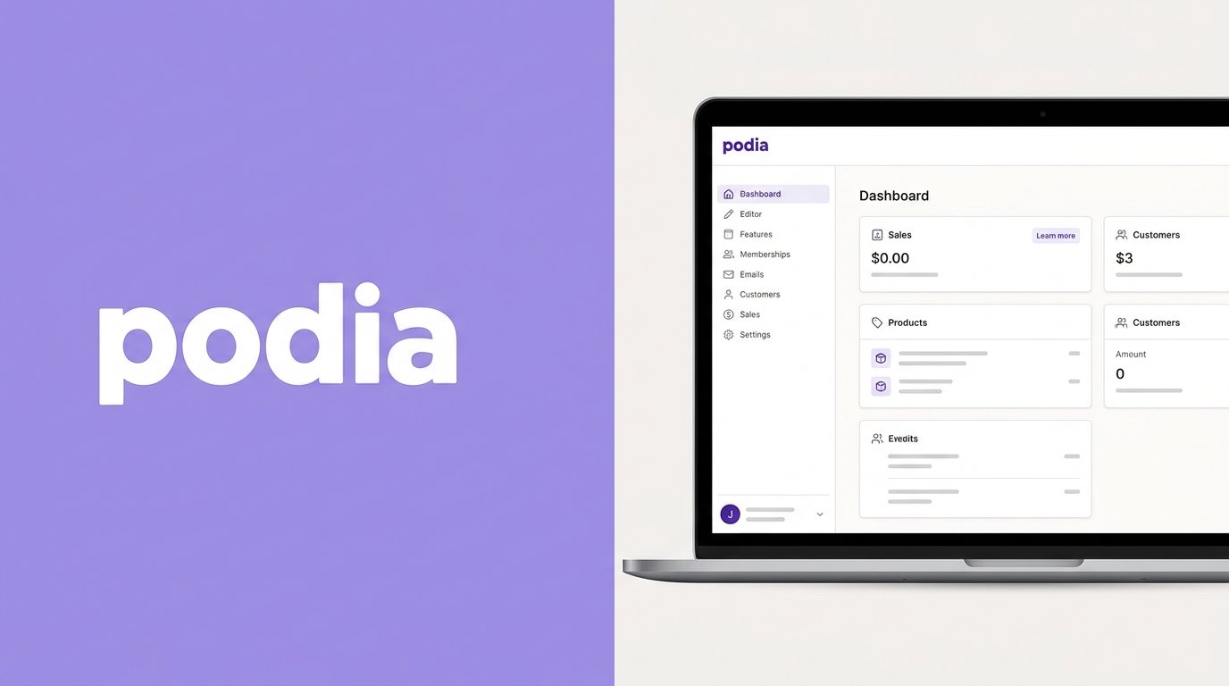 Podia dashboard and digital product storefront review 2026.
