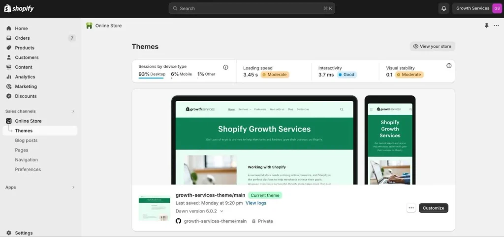 Shopify store builder interface
