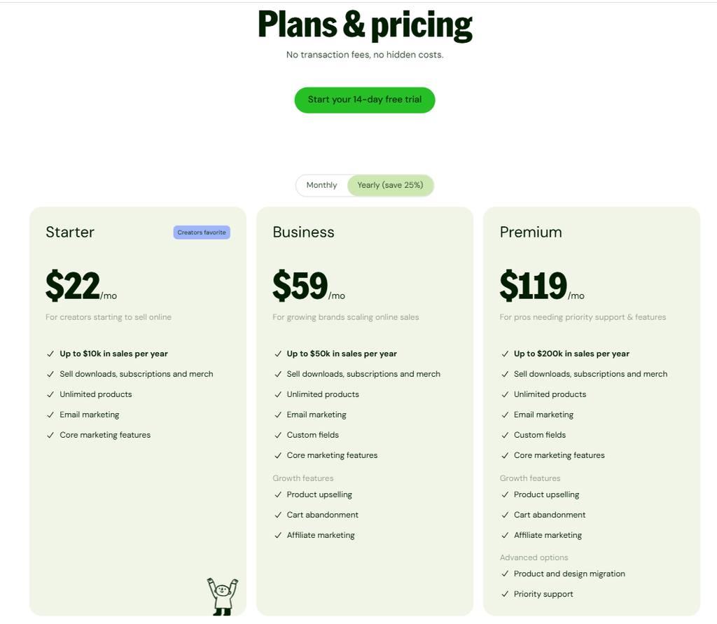Sellfy pricing plans
