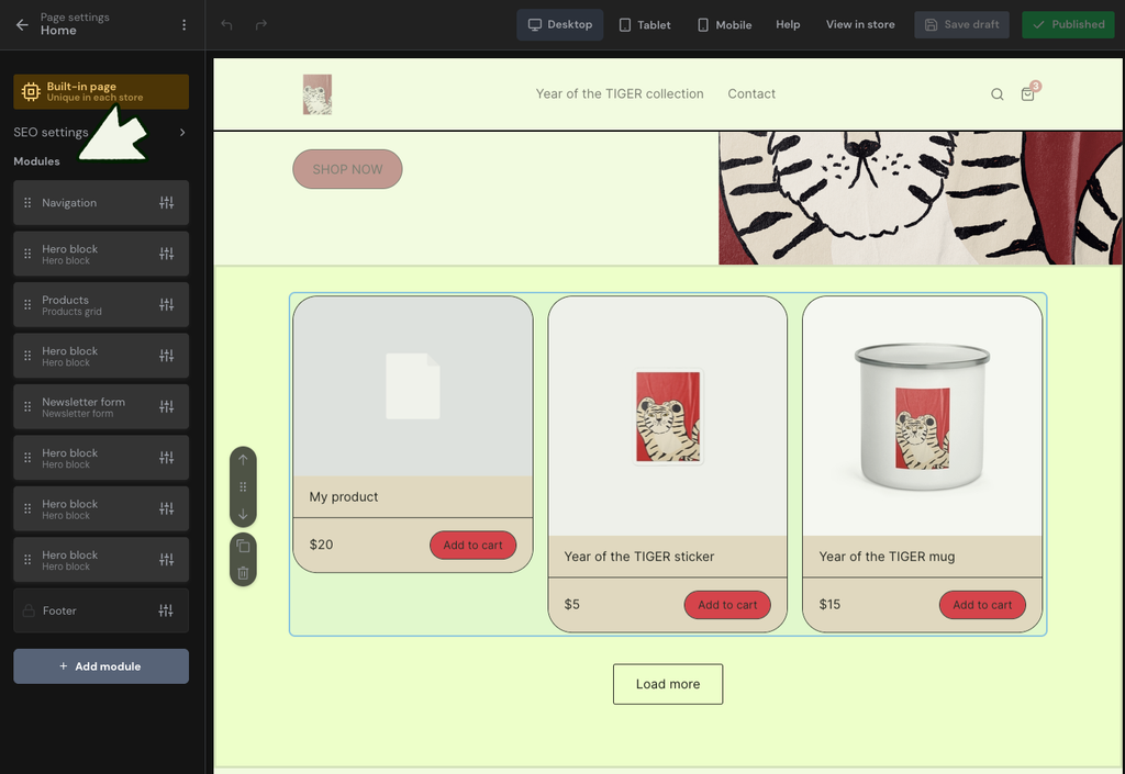 Sellfy store editor