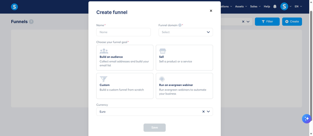 Systeme.io sales funnel builder.