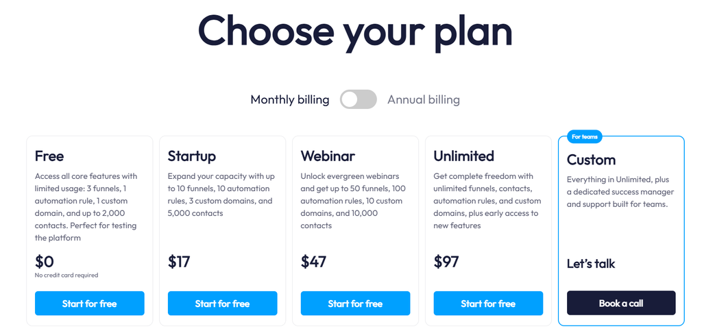 Systeme.io pricing plans.